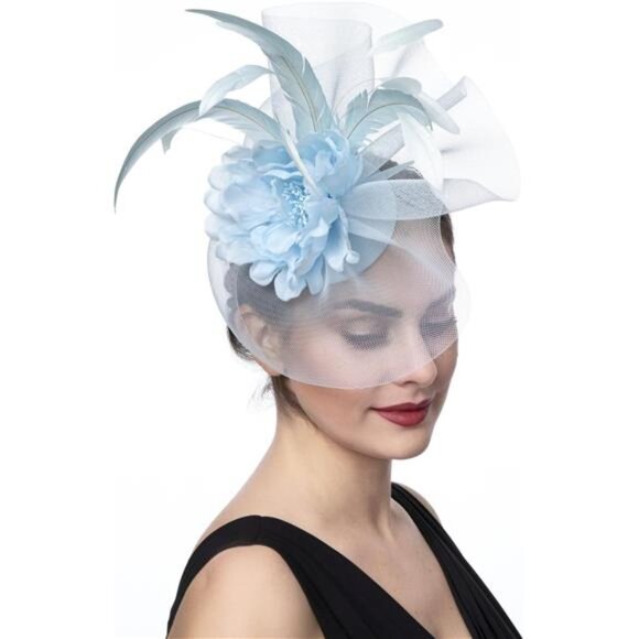 Women's Tea Party Hat Summer Light Blue - Picture 4 of 6